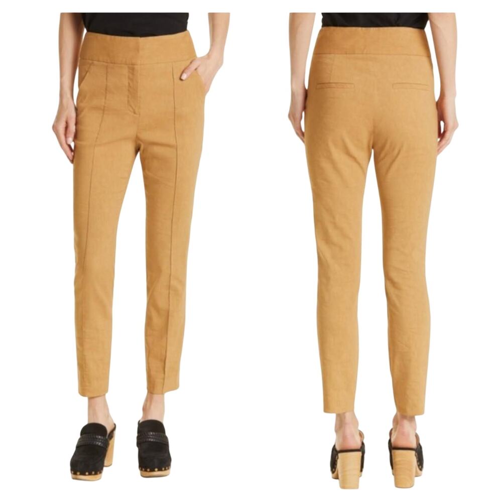 Veronica Beard Lago Linen Blend Womens Dark Tan Ankle Pants Size 4